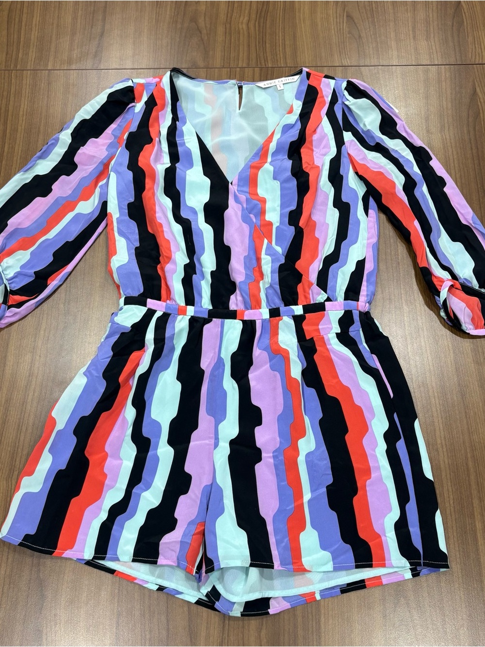 Annie Griffin Blakely Silk Romper Waves Geometric Abstract Pattern Size S